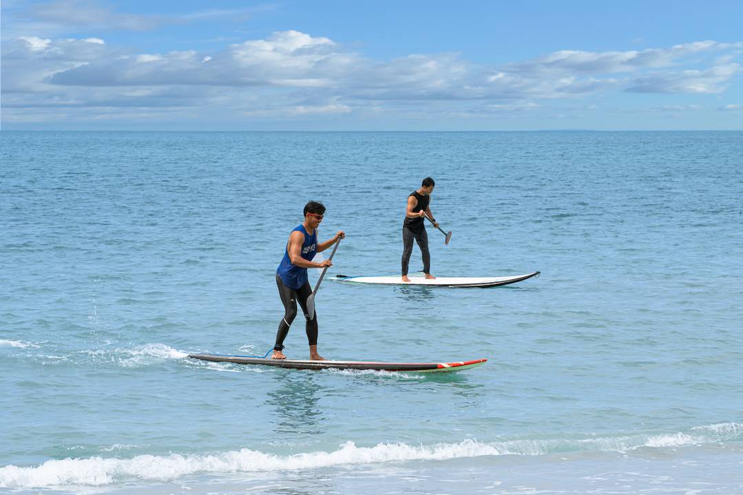 Paddleboarding on the lagoon at the Pullman resort