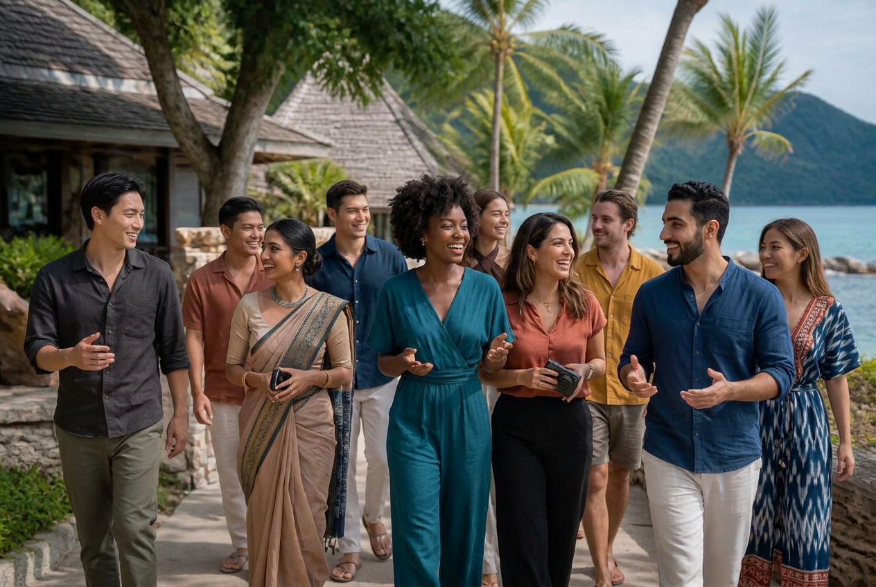Group activity setting at a seaside resort in Thailand