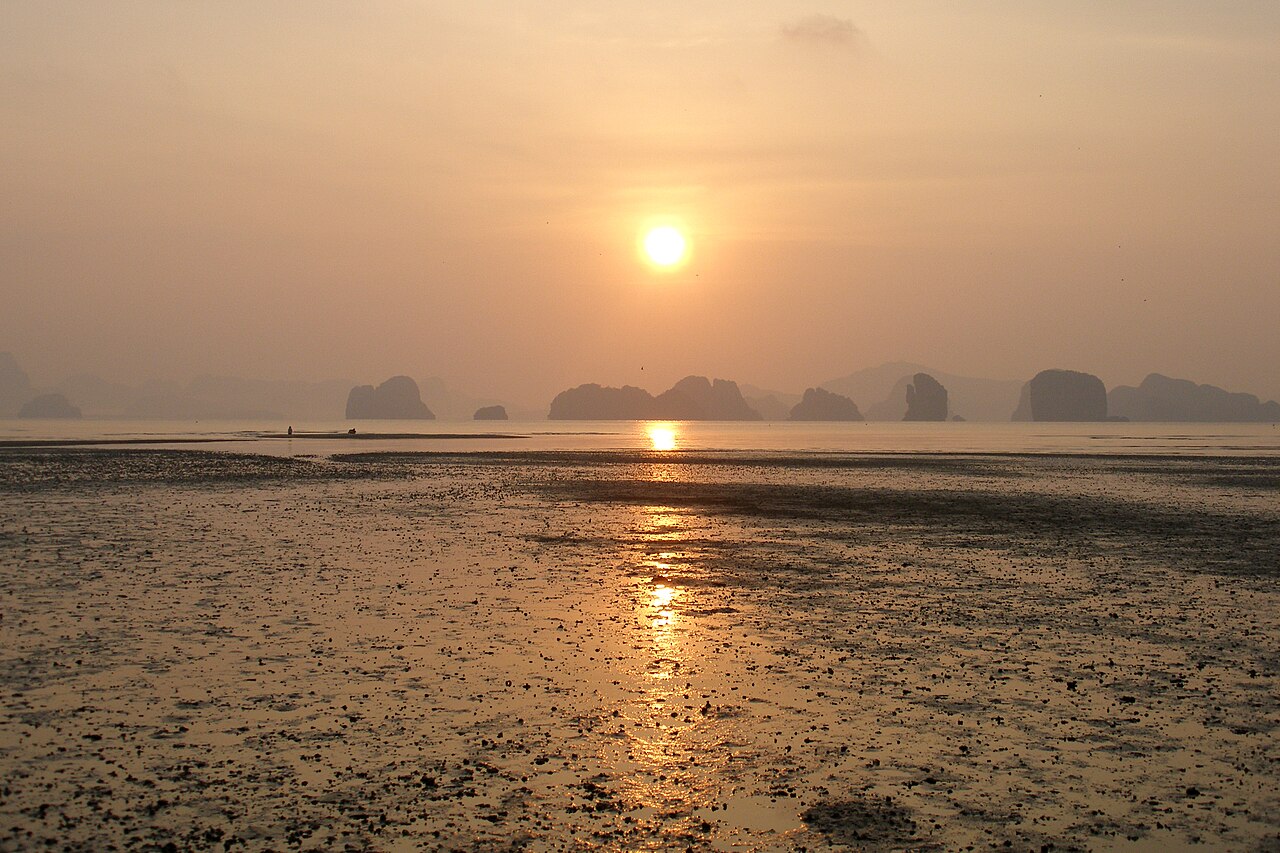 Sunrise over Koh Yao Noi and the limestone islands of Phang Nga Bay